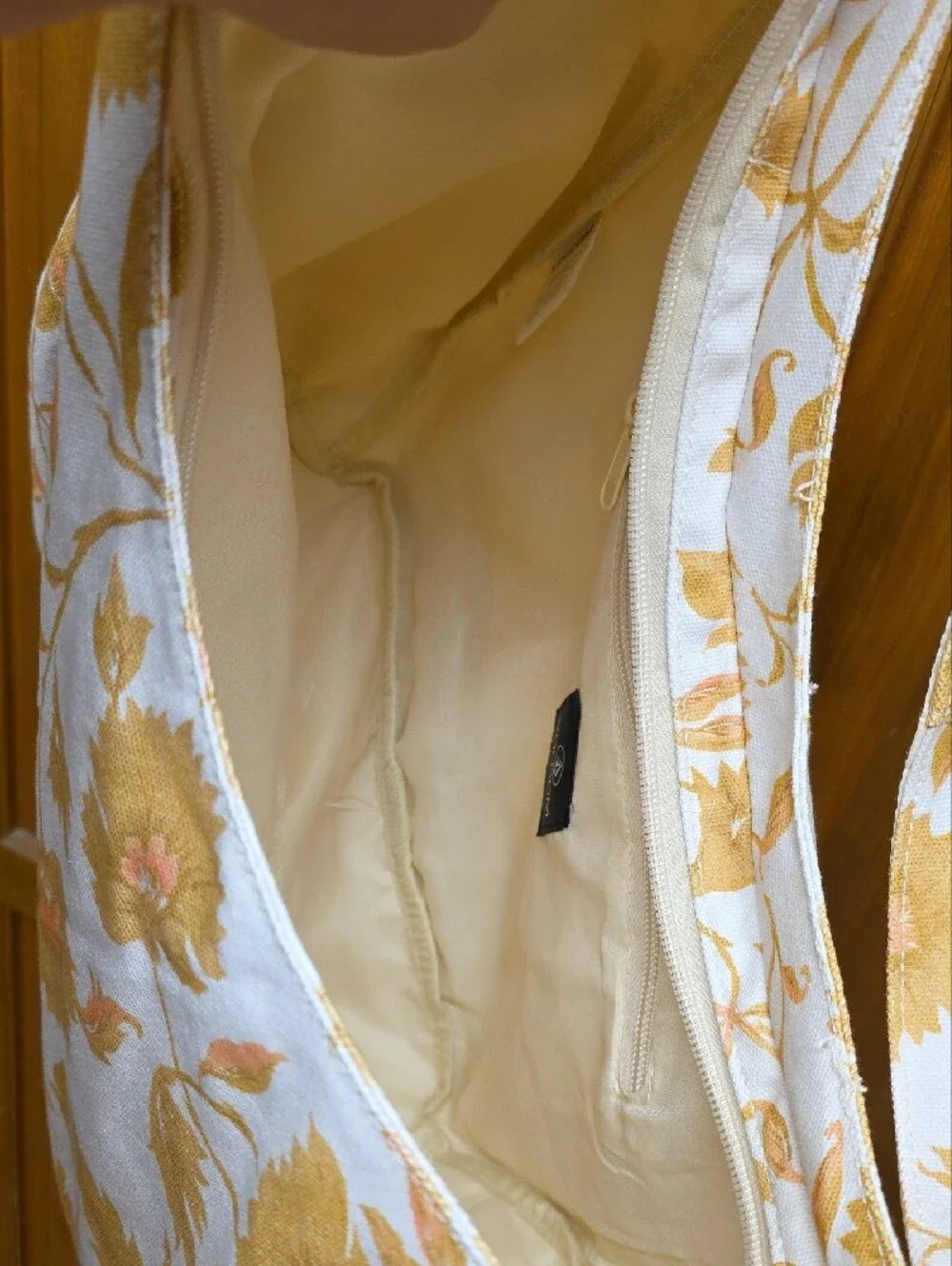 Volcom Schoolyard Canvas Hobo Tote Bag Dust Gold Floral Slouchy Purse NWT